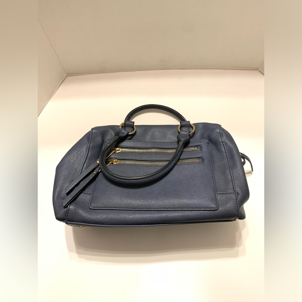 INC International Concepts Navy Blue Satchel Bag with Gold Hardware